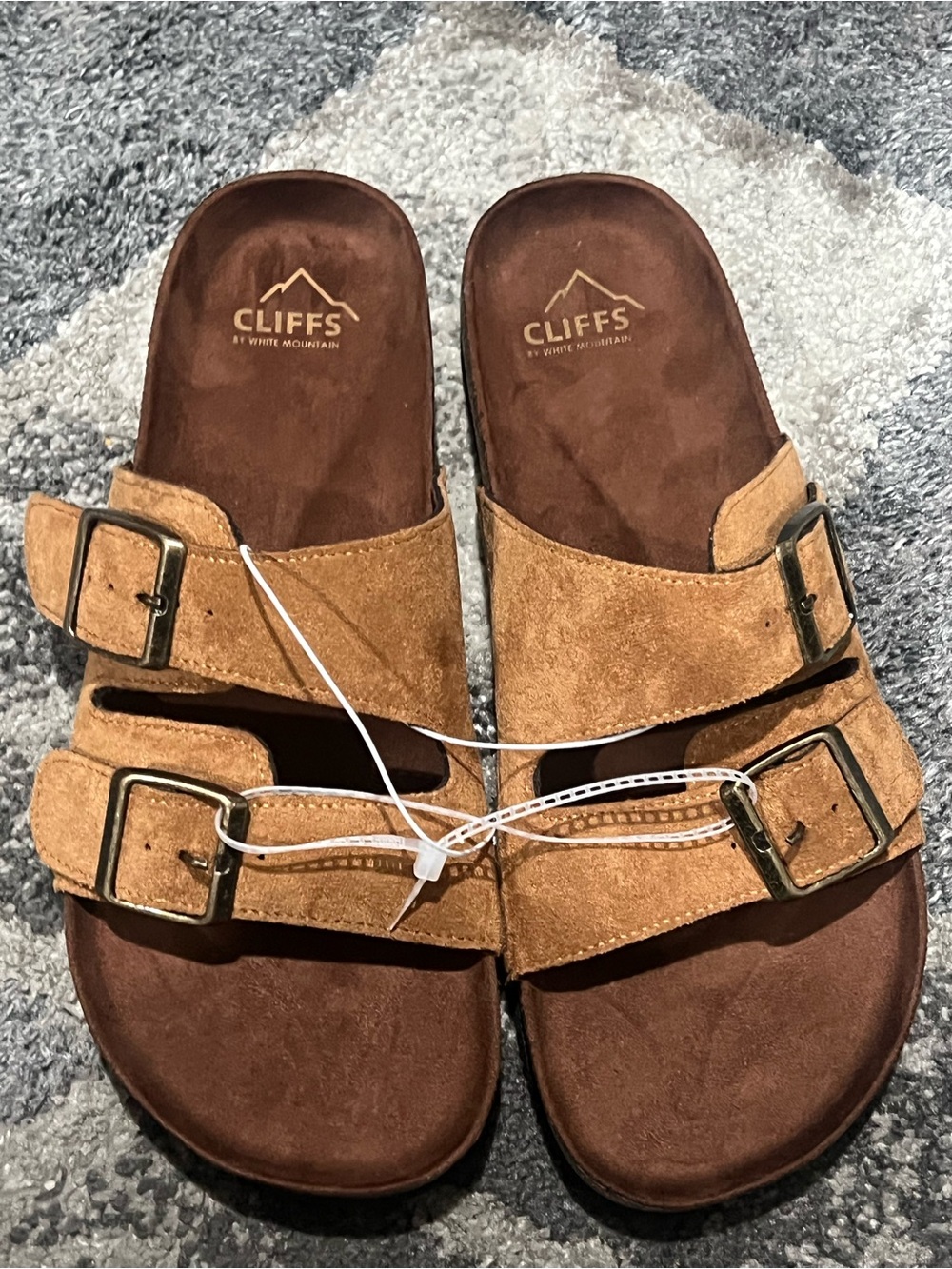Cliffs by White Mountain Pandora Tan Sandals adjustable buckles faux suede NWOT